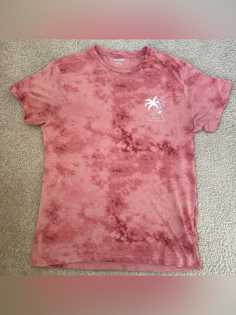 Old Navy Rose Red Tie-Dye Palm Graphic Short Sleeve Tee - Size M